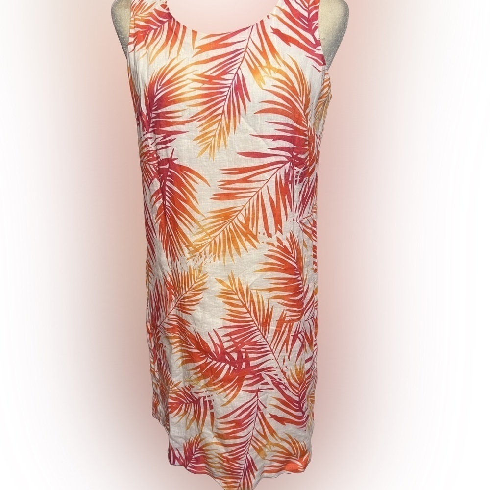 Vintage J. Jill 100% Linen Palm Frond Print Sleeveless Dress 6P